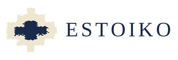 Logo Estoiko: guardapampa a la izquierda, nombre en serif azul marino